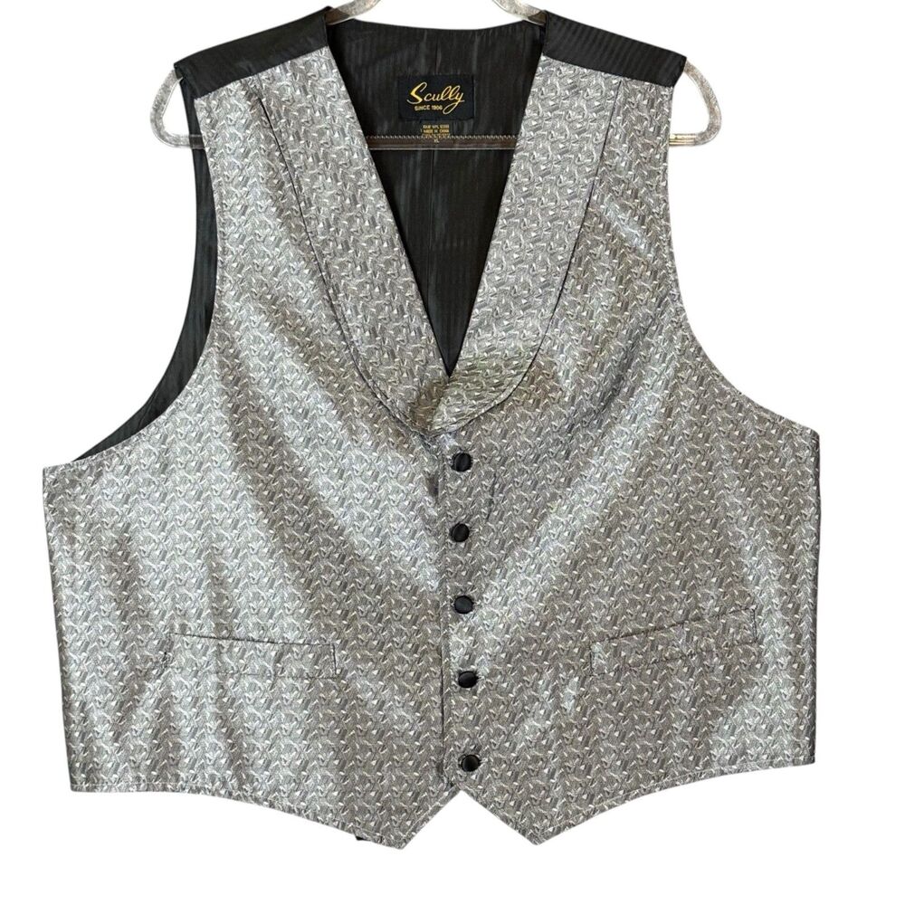 Scully Vest Mens XL Silver Geometric Waistcoat Formal Dress Western Shawl